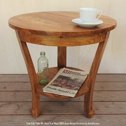 チーク無垢材 カフェテーブル NA ナチュラルブラウン 55cm アジアン家具 コーヒーテーブル ラウンドテーブル 6枚目の画像