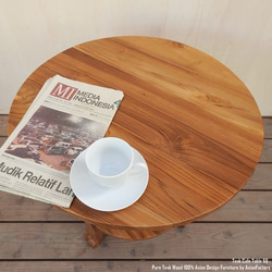 チーク無垢材 カフェテーブル NA ナチュラルブラウン 55cm アジアン家具 コーヒーテーブル ラウンドテーブル 9枚目の画像