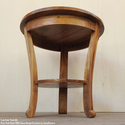 チーク無垢材 カフェテーブル NA ナチュラルブラウン 55cm アジアン家具 コーヒーテーブル ラウンドテーブル 7枚目の画像