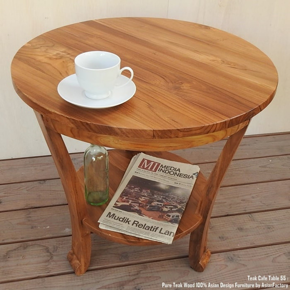 チーク無垢材 カフェテーブル NA ナチュラルブラウン 55cm アジアン家具 コーヒーテーブル ラウンドテーブル 14枚目の画像