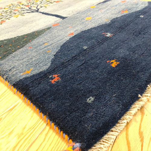 ペルシャ ギャッベ ザクロの木 夜の風景柄 124x78cm 厚み2.74cm RJ6056