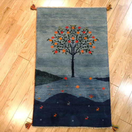 ペルシャ ギャッベ ミニマット 横41.5x39㎝ ザクロの実 茜色