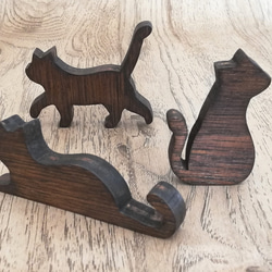 猫の置物、積み木、木製、Sサイズ4点セット 3枚目の画像