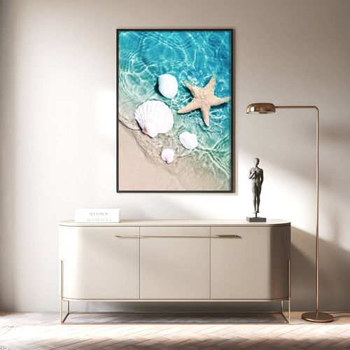 アートポスター 北欧風 シンプルモダン 海 貝殻 ヒトデ ターコイズ