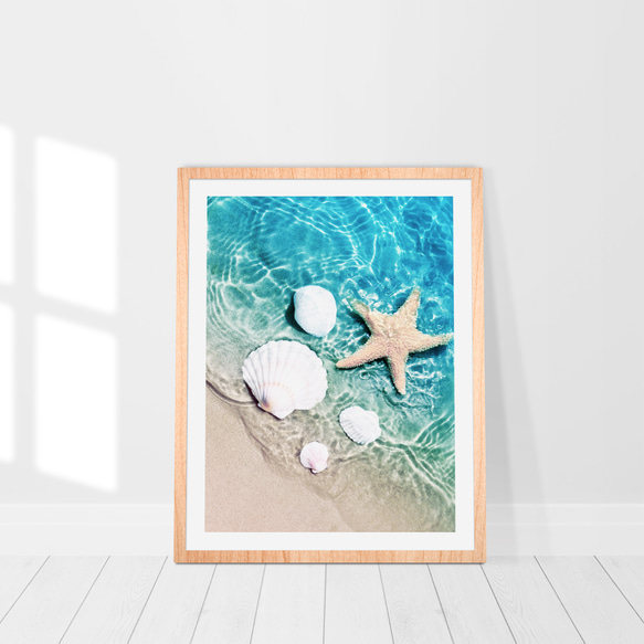 アクアブルーの海中散歩 - 貝殻とヒトデ インテリアポスター 海外アート /4529 4枚目の画像