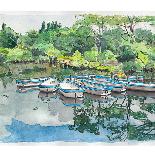 世界で1枚の絵 水彩画原画「いもり池」 絵画 Hick 通販 15051813