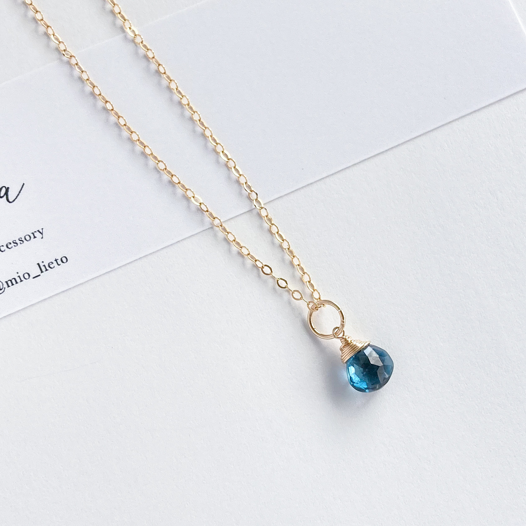 4wayロンドンブルートパーズ＆淡水パールの2連ネックレス　14kgf