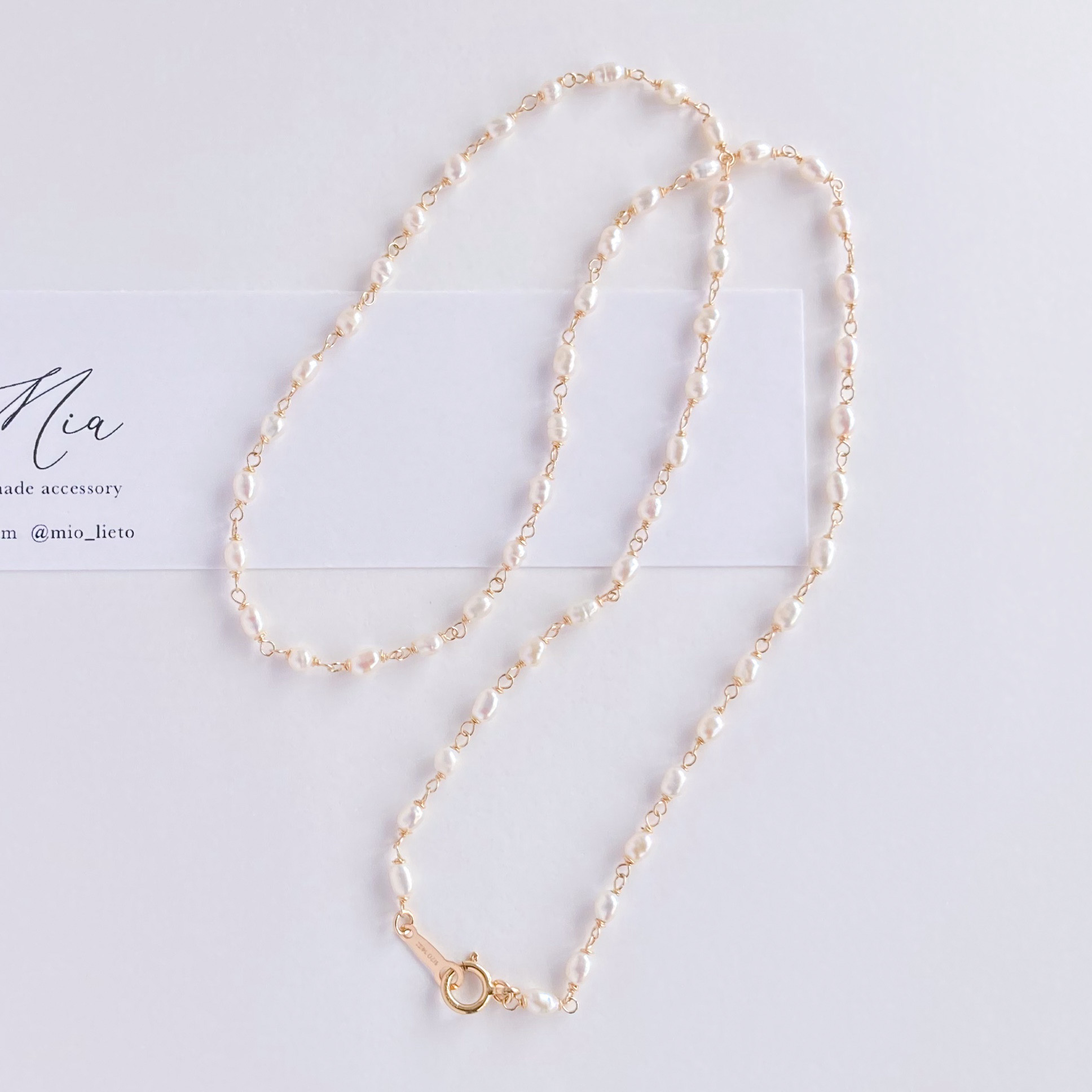 4wayロンドンブルートパーズ＆淡水パールの2連ネックレス　14kgf