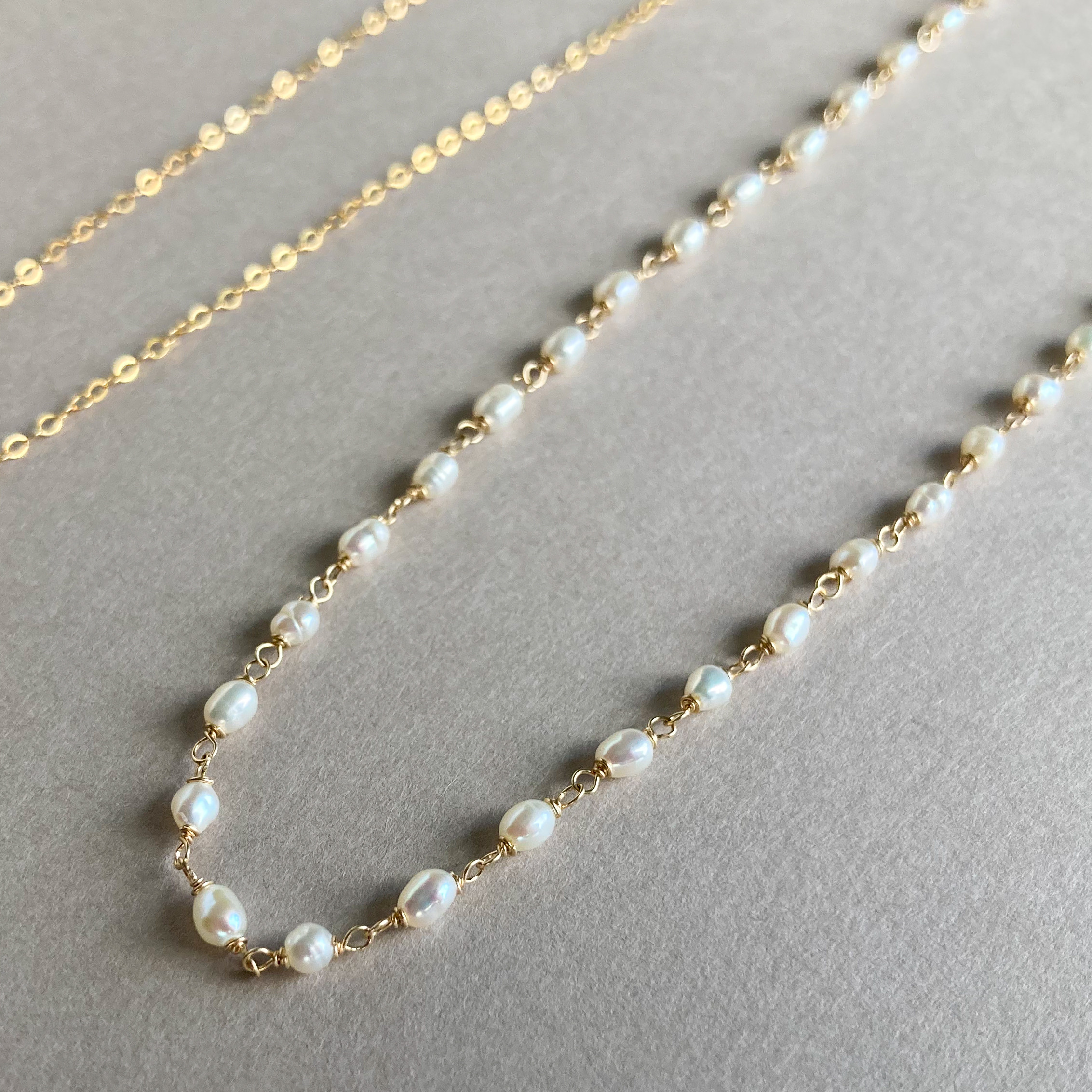 4wayロンドンブルートパーズ＆淡水パールの2連ネックレス　14kgf