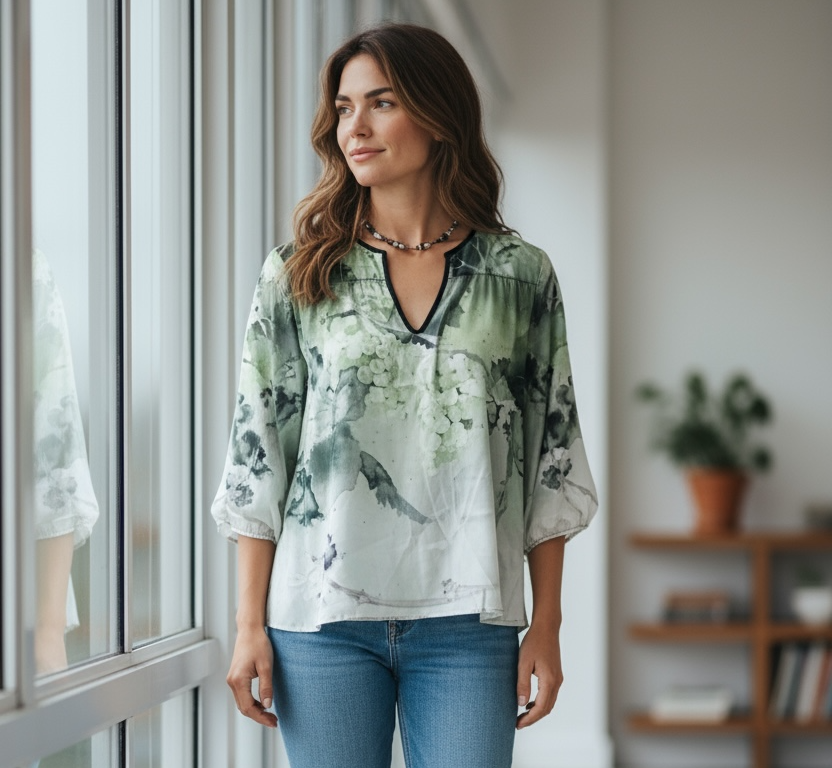 XXS〜7XL シャルドネの水彩フラワーブラウス