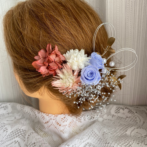 ドライフラワー髪飾り プリザーブドフラワー ヘッドドレス 水引 結婚式