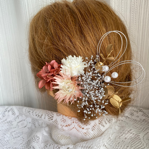 ドライフラワー髪飾り プリザーブドフラワー ヘッドドレス 水引 結婚式