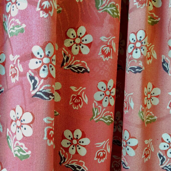 着物リメイク　ローズピンクの花柄スカート　A 4枚目の画像