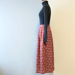 着物リメイク　ローズピンクの花柄スカート　B 3枚目の画像