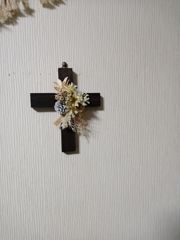 オイルステインなクロス型　十字架のウッド飾り＾＾エクリュ 7枚目の画像