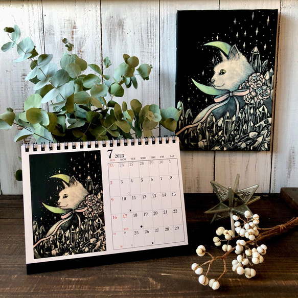早期予約特典付き12月7日まで　2023年卓上カレンダーと複製画セット　星月猫★徳島洋子作品絵画　オリジナル作品　猫カレ 1枚目の画像