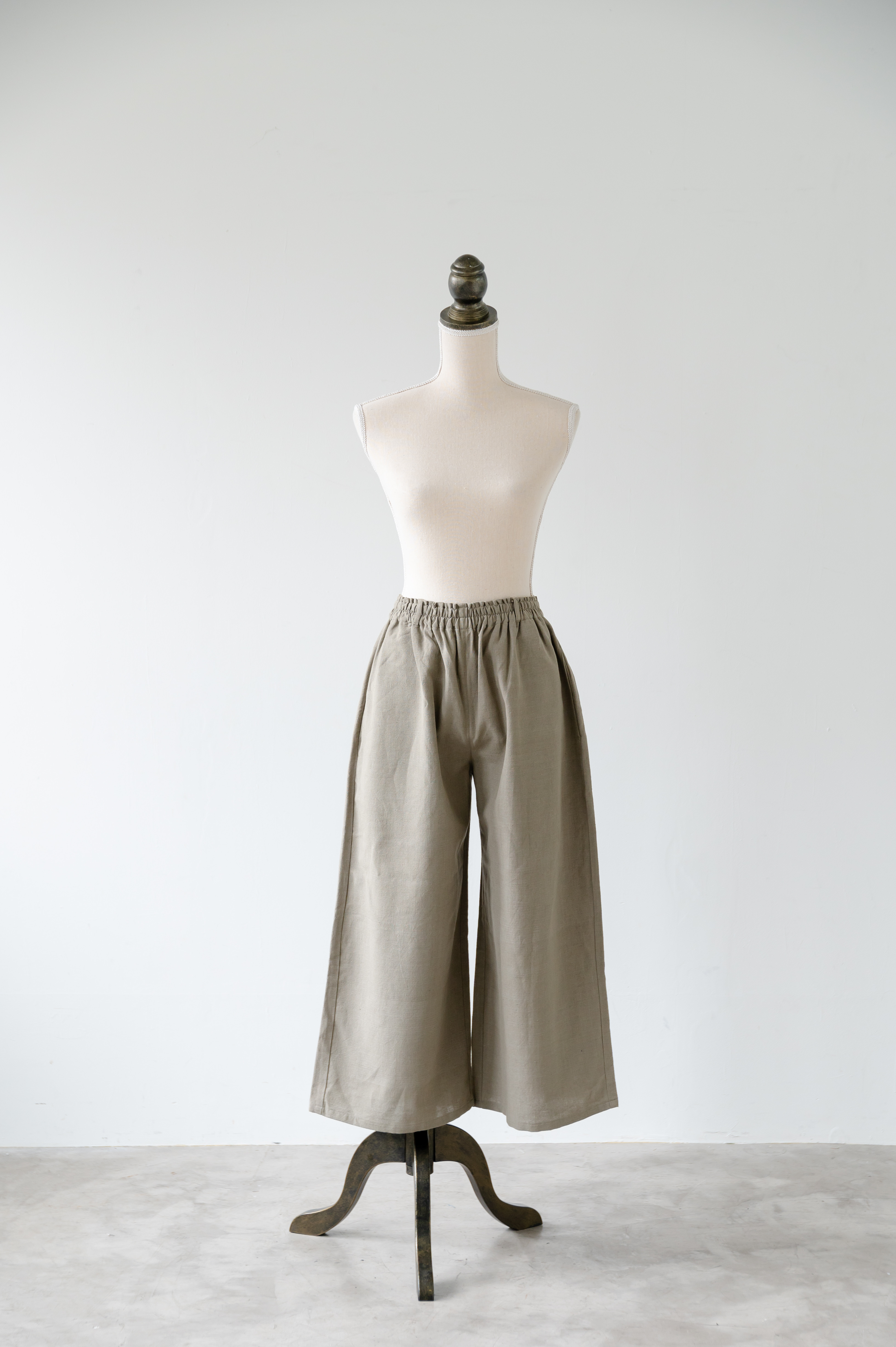 手紡ぎ手織りコットン　ワイドパンツ