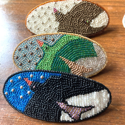 SALE  birdビーズ刺繍バレッタ　星と鳥 4枚目の画像