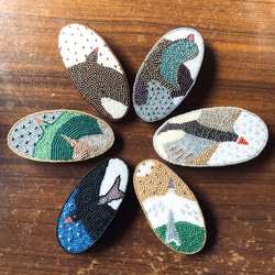 SALE  birdビーズ刺繍バレッタ　星と鳥 6枚目の画像