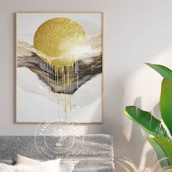 Boho 抽象画 ミニマリスト 山脈 太陽 Gold  / インテリアポスター 海外アート ３枚セット / 4531 3枚目の画像