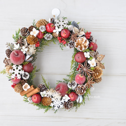 cr12　いろいろな林檎とスパイス・木の実のリース：冬リース　クリスマス　ベル　木の実　雪の結晶　りんご　 12枚目の画像