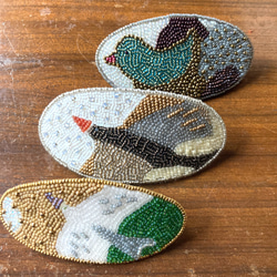 SALE  birdビーズ刺繍バレッタ　草原と鳥 4枚目の画像