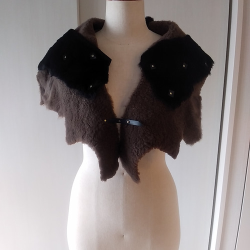 本革ムートン ショール ストール マフラー 巻き物 冬小物 作家物 一点  