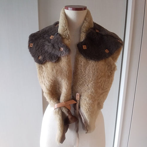 3WAY本革ムートン ショール ストール マフラー 巻き物 冬小物 作家物