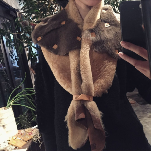 3WAY本革ムートン ショール ストール マフラー 巻き物 冬小物 作家物