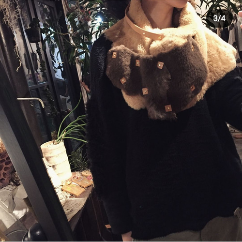3WAY本革ムートン ショール ストール マフラー 巻き物 冬小物 作家物 
