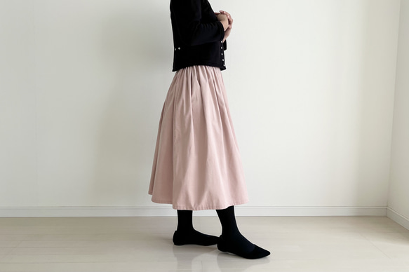 コーデュロイのギャザースカート　くすみピンク 3枚目の画像