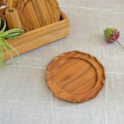 チーク 無垢 小皿 コースター 木製トレイ パン皿 “rinka” Sサイズ φ12cm J-0074 2枚目の画像