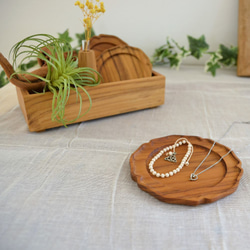 チーク 無垢 小皿 コースター 木製トレイ パン皿 “rinka” Sサイズ φ12cm J-0074 4枚目の画像