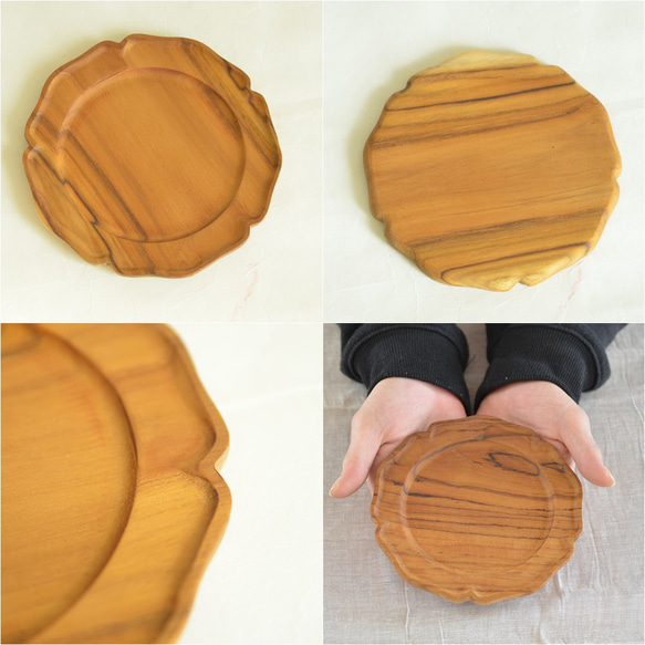 チーク 無垢 小皿 コースター 木製トレイ パン皿 “rinka” Mサイズ φ14cm J-0075 2枚目の画像