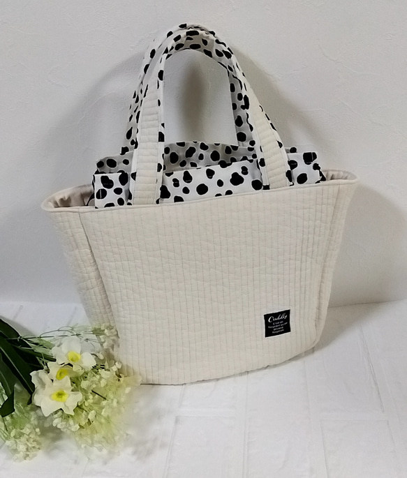 White】❦ヌビ 持ち手付き巾着トートバッグ イブルバック トートバッグ 