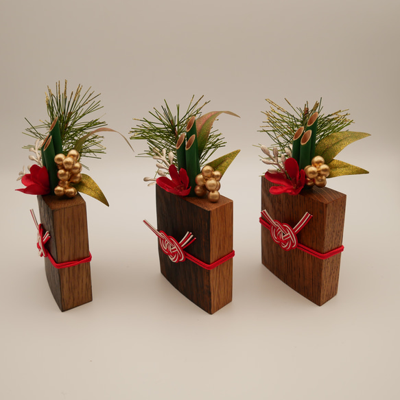 ウイスキー樽オークのシックな門松 漆仕上げ 正月／正月飾り／鏡もち／鏡餅と一緒に 5枚目の画像