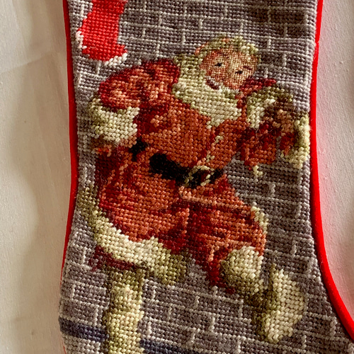 ヴィンテージ手刺繍のクリスマスストッキング タペストリー・壁掛け 