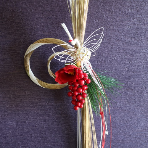 2025年 モダン 正月飾り 水引飾り＜鶴の舞＞ 金白 しめ縄・しめ飾り