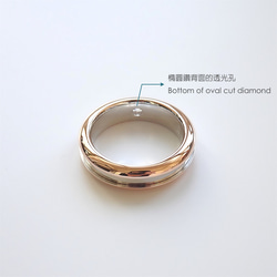 天然橢圓鑽石 18K 白金 玫瑰金 雙色內凹設計款戒指 | 手工男戒 第6張的照片