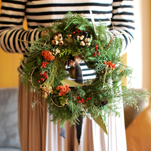 ドライフラワー 針葉樹のクリスマスリース グリーンリース