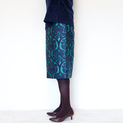 コベントガーデン グリーン　-ダマスク柄のハンサム タイトスカート 8枚目の画像