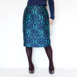 コベントガーデン グリーン　-ダマスク柄のハンサム タイトスカート 15枚目の画像