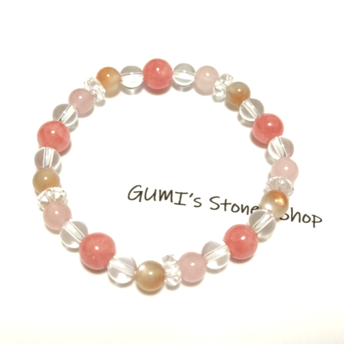 ☆１点もの☆インカローズ×ディープローズクォーツ×ムーンストーンのブレスレット