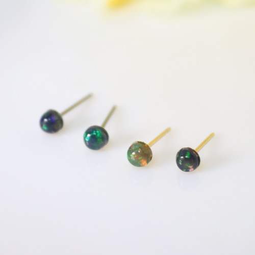 14KGF ブラックオパール 天然石 艶玉 一粒 シンプル ピアス ピアス