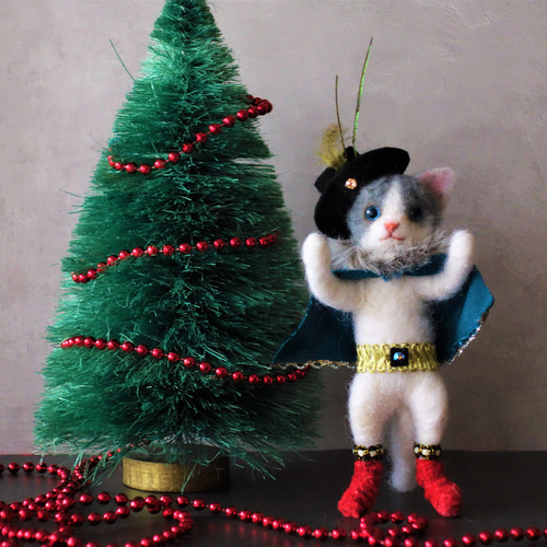 長靴を履いた猫（ミニ） 白猫 猫 オーナメント クリスマス 2WAY