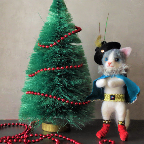 長靴を履いた猫（ミニ） 白猫 猫 オーナメント クリスマス 2WAY