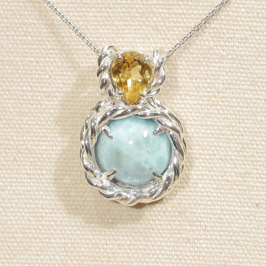 6.30ctラリマーとシトリン、SV925のトップ（トップのみの販売、メッキはロジウムまたは18K張り、天然石）