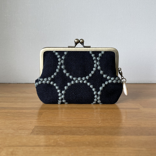 ミナペルホネン　親子がま口　財布　ハンドメイド　タンバリン 親子がま口財布 ミナペルホネン タンバリン ネイビー がま口