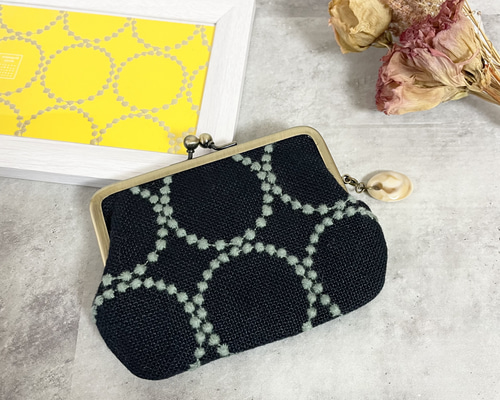 【ネイビー】長財布 ミナペルホネン タンバリン 親子がま口 ミナペルホネン タンバリンの親子がま口財布 ネイビー×ライト