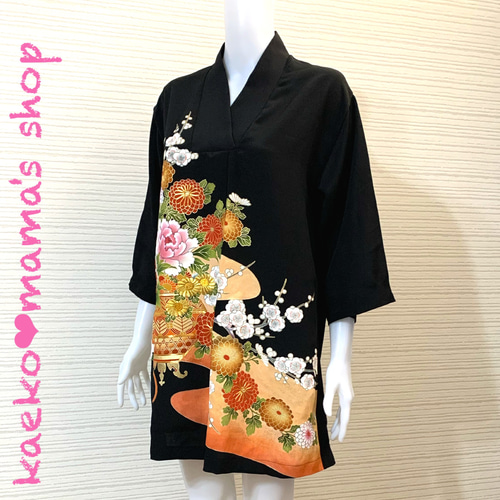 チュニックワンピース✿総丈86㎝✿黒留袖✿和モダン（着物